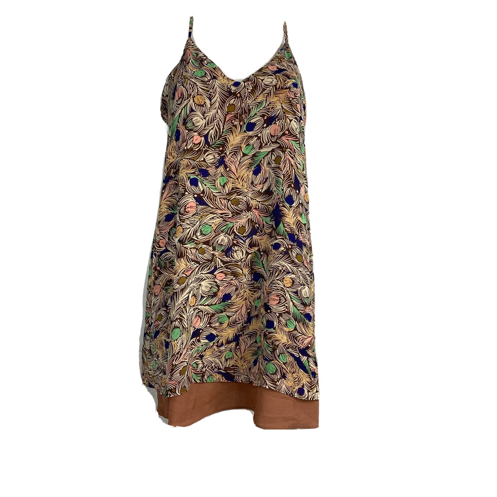 Judith March Dress Womens Sz M Brown Blue Peacock Racerback Layered Slip